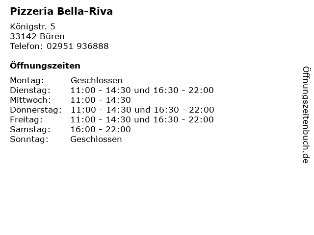 Pizzeria Bella-Riva in Büren: Adresse und Öffnungszeiten