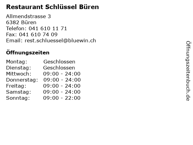 ᐅ Öffnungszeiten „Restaurant Schlüssel Büren