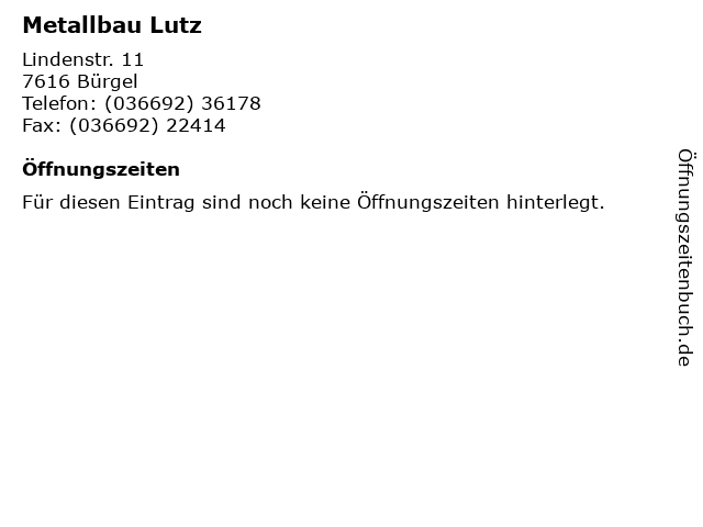 Metallbau Lutz in Bürgel: Adresse und Öffnungszeiten