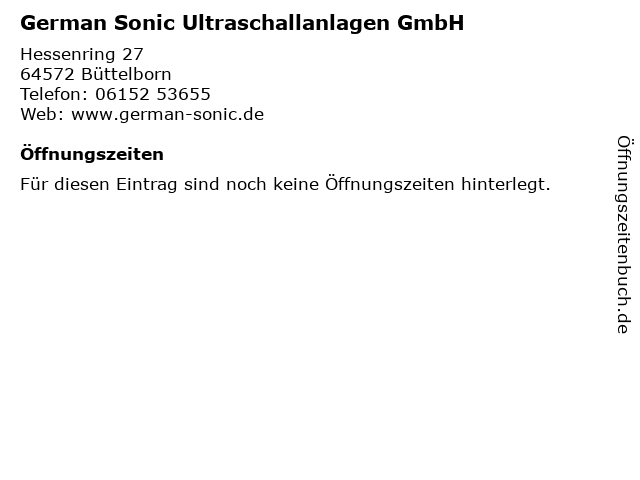 German Sonic Ultraschallanlagen GmbH in Büttelborn: Adresse und Öffnungszeiten