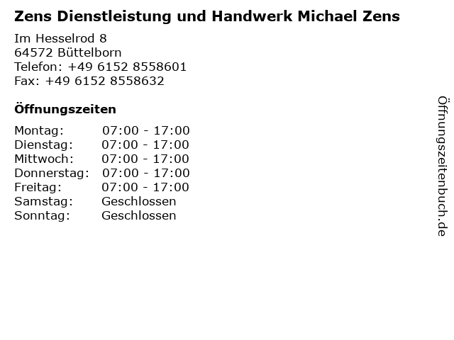 Zens Dienstleistung und Handwerk Michael Zens in Büttelborn: Adresse und Öffnungszeiten