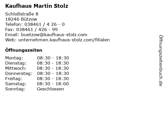 Kaufhaus Martin Stolz GmbH in Bützow: Adresse und Öffnungszeiten
