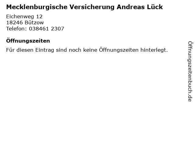 Mecklenburgische Versicherung Andreas Lück in Bützow: Adresse und Öffnungszeiten