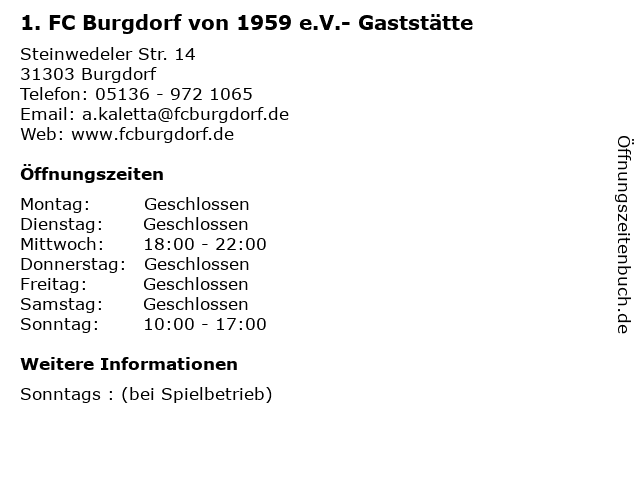 1. FC Burgdorf von 1959 e.V.- Gaststätte in Burgdorf: Adresse und Öffnungszeiten