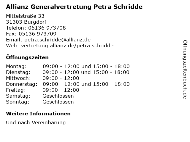 Allianz Generalvertretung Petra Schridde in Burgdorf: Adresse und Öffnungszeiten