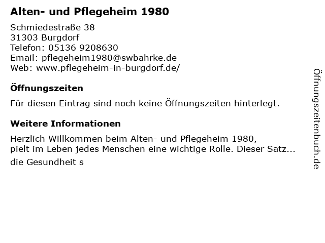 Alten- und Pflegeheim 1980 in Burgdorf: Adresse und Öffnungszeiten