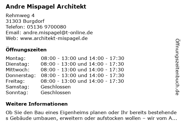 Andre Mispagel Architekt in Burgdorf: Adresse und Öffnungszeiten