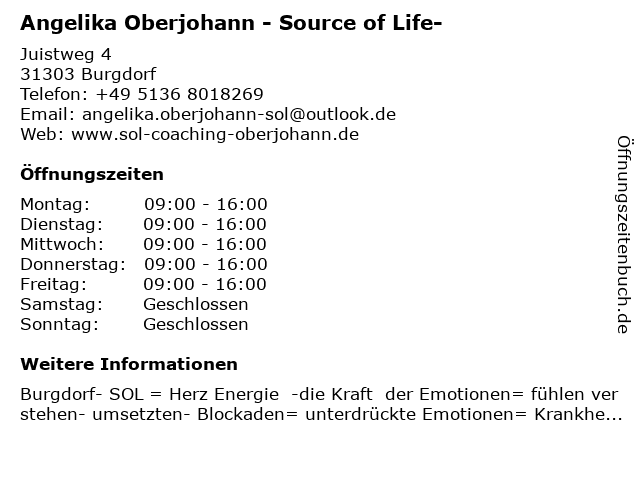 Angelika Oberjohann - Source of Life- in Burgdorf: Adresse und Öffnungszeiten