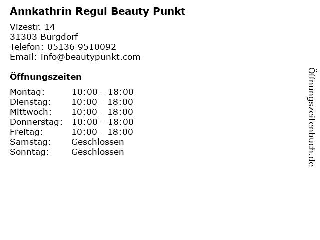 Annkathrin Regul Beauty Punkt in Burgdorf: Adresse und Öffnungszeiten