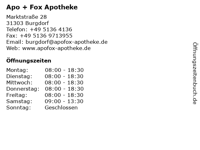 Apo + Fox Apotheke in Burgdorf: Adresse und Öffnungszeiten