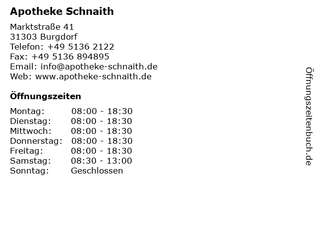 Apotheke Schnaith in Burgdorf: Adresse und Öffnungszeiten