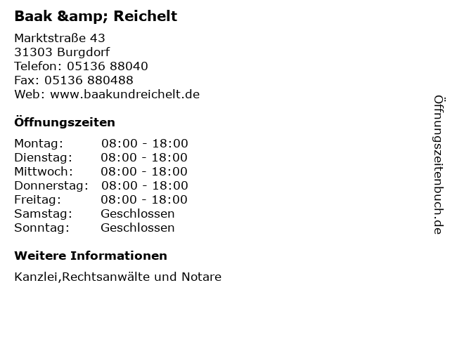 Baak & Reichelt in Burgdorf: Adresse und Öffnungszeiten