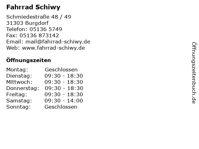 Fahrrad Schiwy in Burgdorf: Adresse und Öffnungszeiten