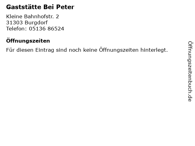 Gaststätte Bei Peter in Burgdorf: Adresse und Öffnungszeiten