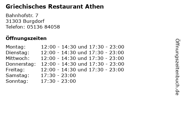Griechisches Restaurant Athen in Burgdorf: Adresse und Öffnungszeiten