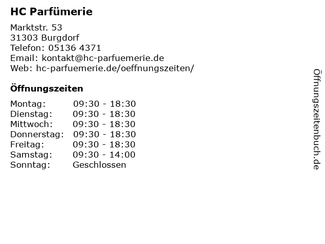 HC Parfümerie in Burgdorf: Adresse und Öffnungszeiten