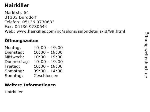 Hairkiller in Burgdorf: Adresse und Öffnungszeiten