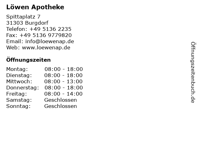Löwen Apotheke in Burgdorf: Adresse und Öffnungszeiten