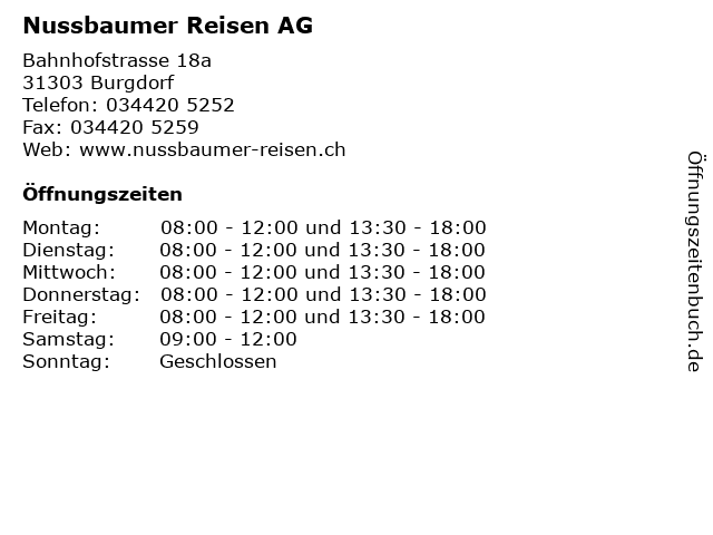 Nussbaumer Reisen AG in Burgdorf: Adresse und Öffnungszeiten