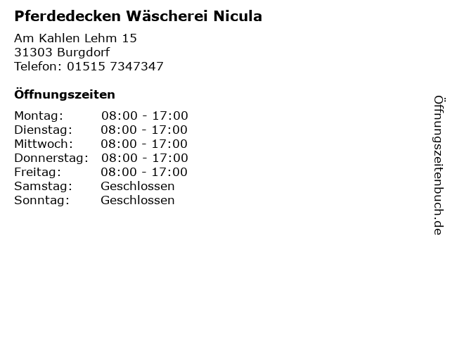 Pferdedecken Wäscherei Nicula in Burgdorf: Adresse und Öffnungszeiten
