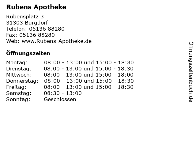 Rubens Apotheke in Burgdorf: Adresse und Öffnungszeiten