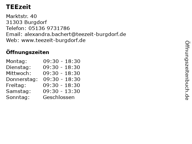 TEEzeit in Burgdorf: Adresse und Öffnungszeiten