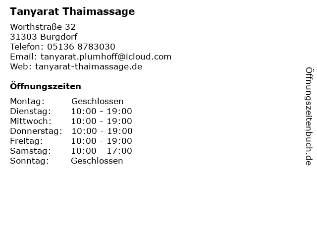 Tanyarat Thaimassage in Burgdorf: Adresse und Öffnungszeiten