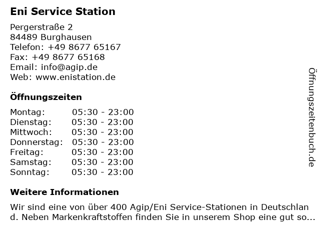 Eni Service Station in Burghausen: Adresse und Öffnungszeiten