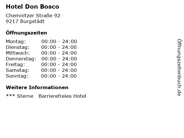 Hotel Don Bosco in Burgstädt: Adresse und Öffnungszeiten