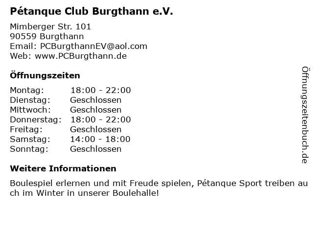 Pétanque Club Burgthann e.V. in Burgthann: Adresse und Öffnungszeiten