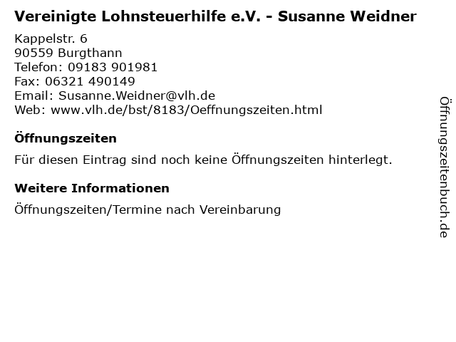 Vereinigte Lohnsteuerhilfe e.V. - Susanne Weidner in Burgthann: Adresse und Öffnungszeiten