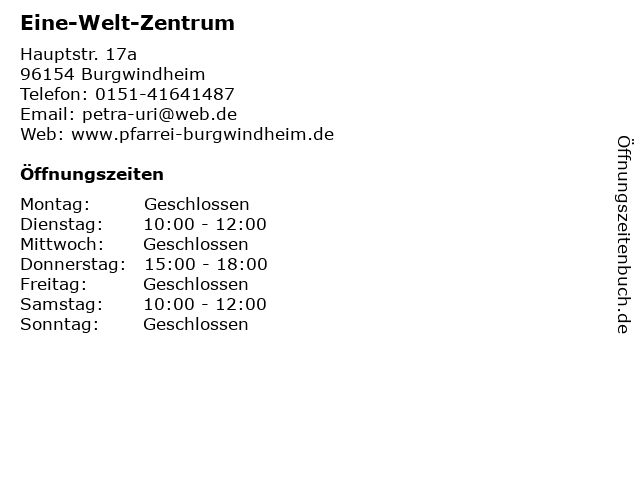 Eine-Welt-Zentrum in Burgwindheim: Adresse und Öffnungszeiten