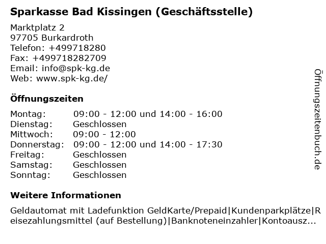 ᐅ Offnungszeiten Sparkasse Bad Kissingen Anstalt Des