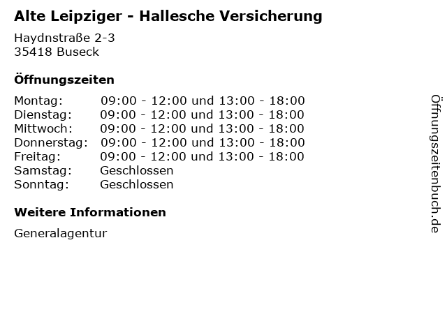 Alte Leipziger - Hallesche Versicherung in Buseck: Adresse und Öffnungszeiten
