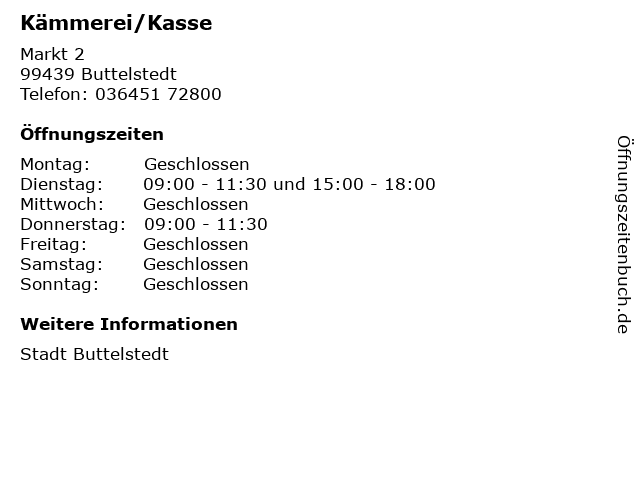Kämmerei/Kasse in Buttelstedt: Adresse und Öffnungszeiten
