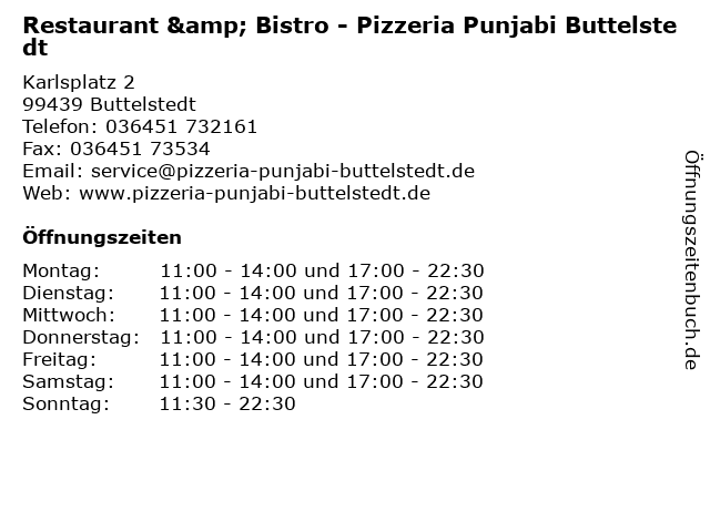 Restaurant & Bistro - Pizzeria Punjabi Buttelstedt in Buttelstedt: Adresse und Öffnungszeiten
