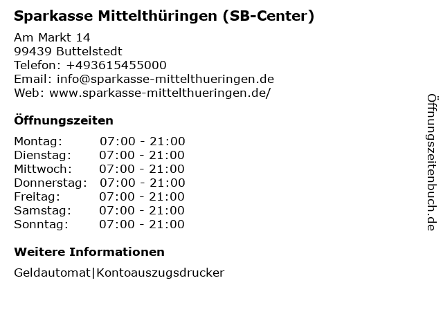 Sparkasse Mittelthüringen (SB-Center) in Buttelstedt: Adresse und Öffnungszeiten