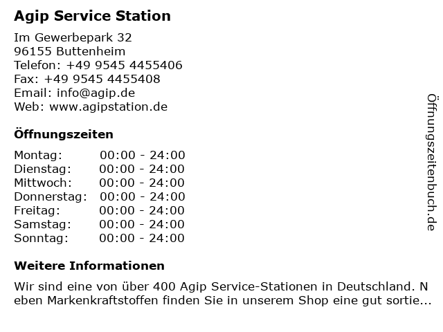 Agip Service Station in Buttenheim: Adresse und Öffnungszeiten