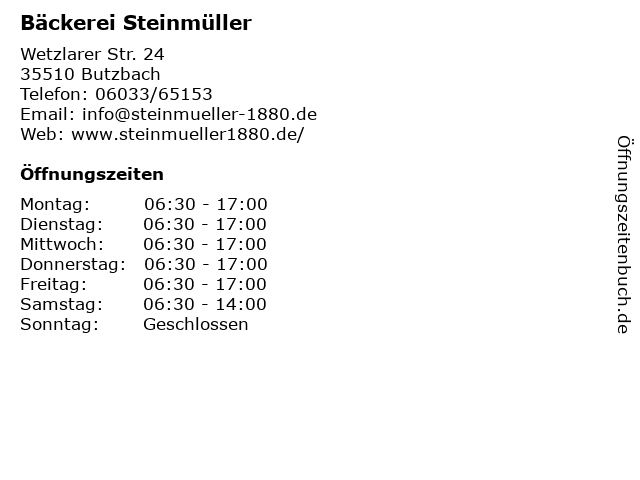 Bäckerei Steinmüller GmbH in Butzbach: Adresse und Öffnungszeiten