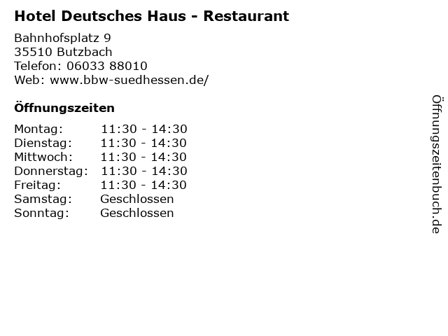 Hotel Deutsches Haus - Restaurant in Butzbach: Adresse und Öffnungszeiten