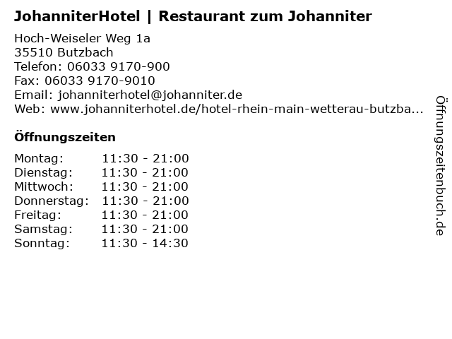 JohanniterHotel | Restaurant zum Johanniter in Butzbach: Adresse und Öffnungszeiten