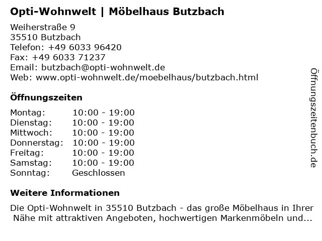 Opti-Wohnwelt | Möbelhaus Butzbach in Butzbach: Adresse und Öffnungszeiten