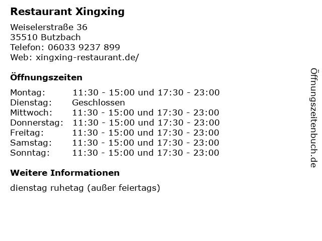 Restaurant Xingxing in Butzbach: Adresse und Öffnungszeiten
