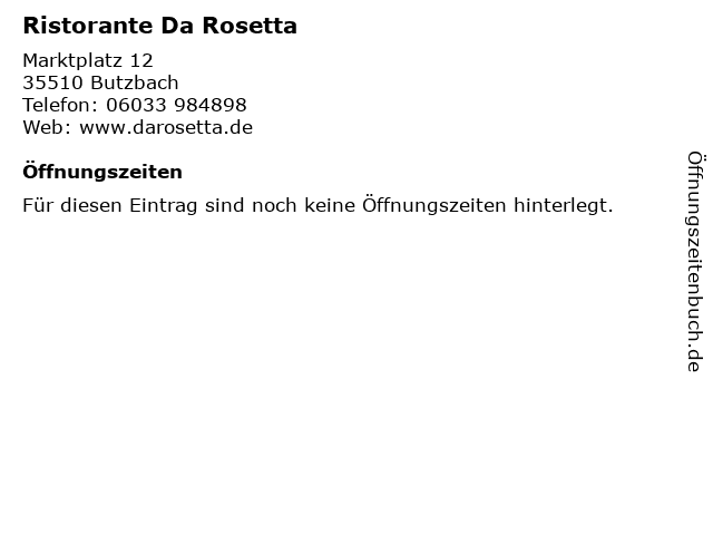 Ristorante Da Rosetta in Butzbach: Adresse und Öffnungszeiten