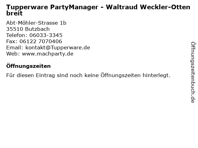 Tupperware PartyManager - Waltraud Weckler-Ottenbreit in Butzbach: Adresse und Öffnungszeiten