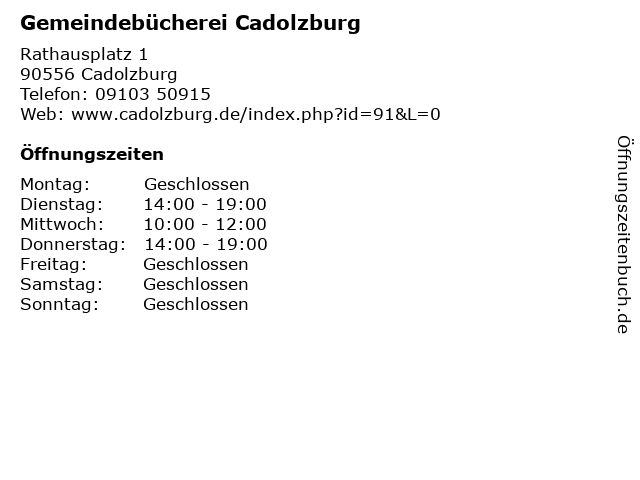 Gemeindebücherei Cadolzburg in Cadolzburg: Adresse und Öffnungszeiten