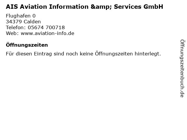 AIS Aviation Information & Services GmbH in Calden: Adresse und Öffnungszeiten