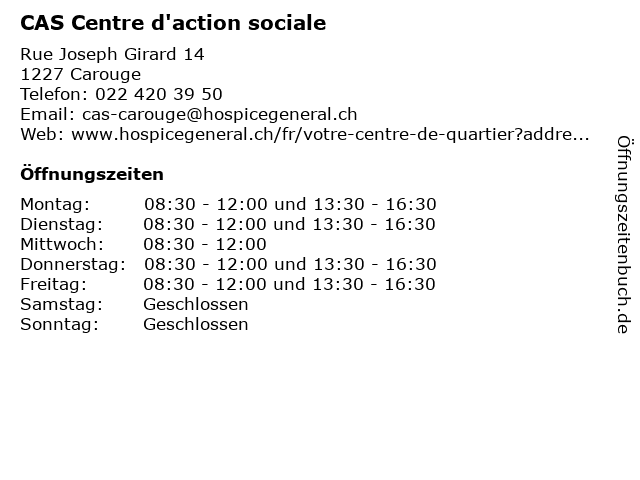 CAS Centre d'action sociale in Carouge: Adresse und Öffnungszeiten