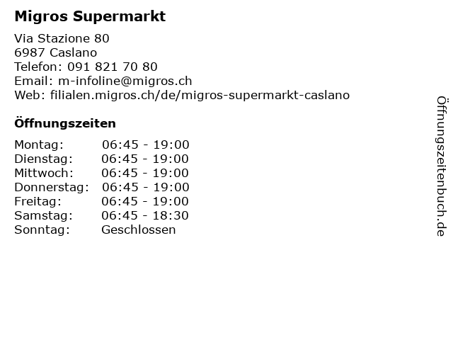 Migros Supermarkt in Caslano: Adresse und Öffnungszeiten
