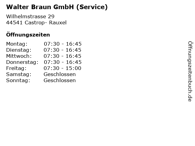 Walter Braun GmbH (Service) in Castrop- Rauxel: Adresse und Öffnungszeiten